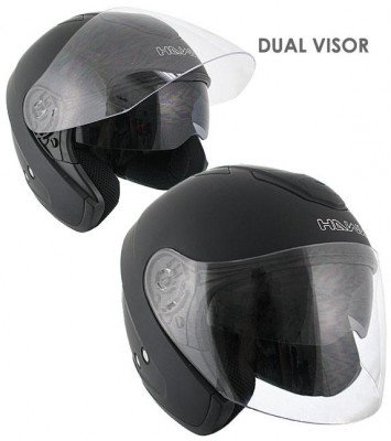 Hawk Flat Black Dual Visor Open Face Motorcycle Helmet